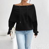 Women's Loose Casual Drawstring Off-the-shoulder Off-shoulder Top