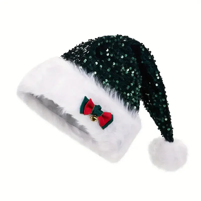 Christmas Hat Red Paillette Bowknot Plush Decorative Hat