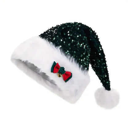 Christmas Hat Red Paillette Bowknot Plush Decorative Hat