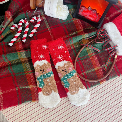 Christmas Lint-free Cute Coral Fleece Thermal Middle Tube Women's Socks