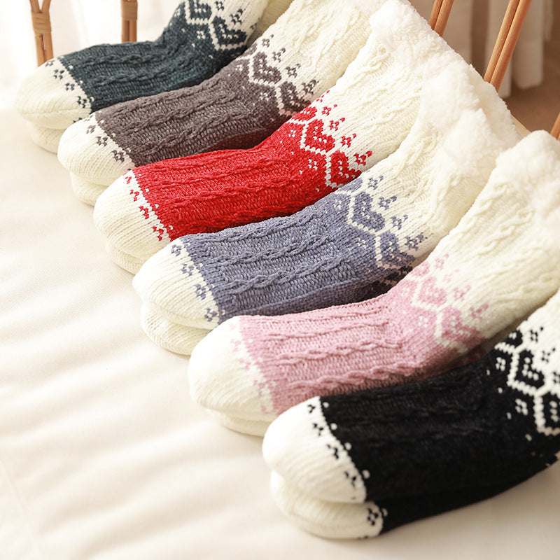 Love Knitted Plush Floor Socks Winter Warm Non-Slip Carpet Socks Christmas Home Women