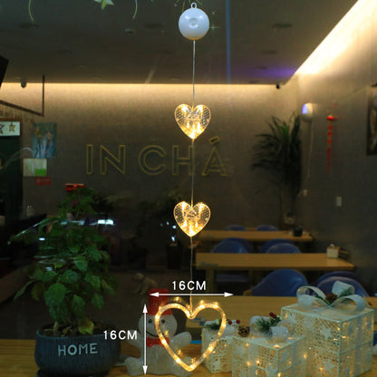 3pcs LED Light Star Hanging Sucker Lamp Window Ornaments Decoration for Home