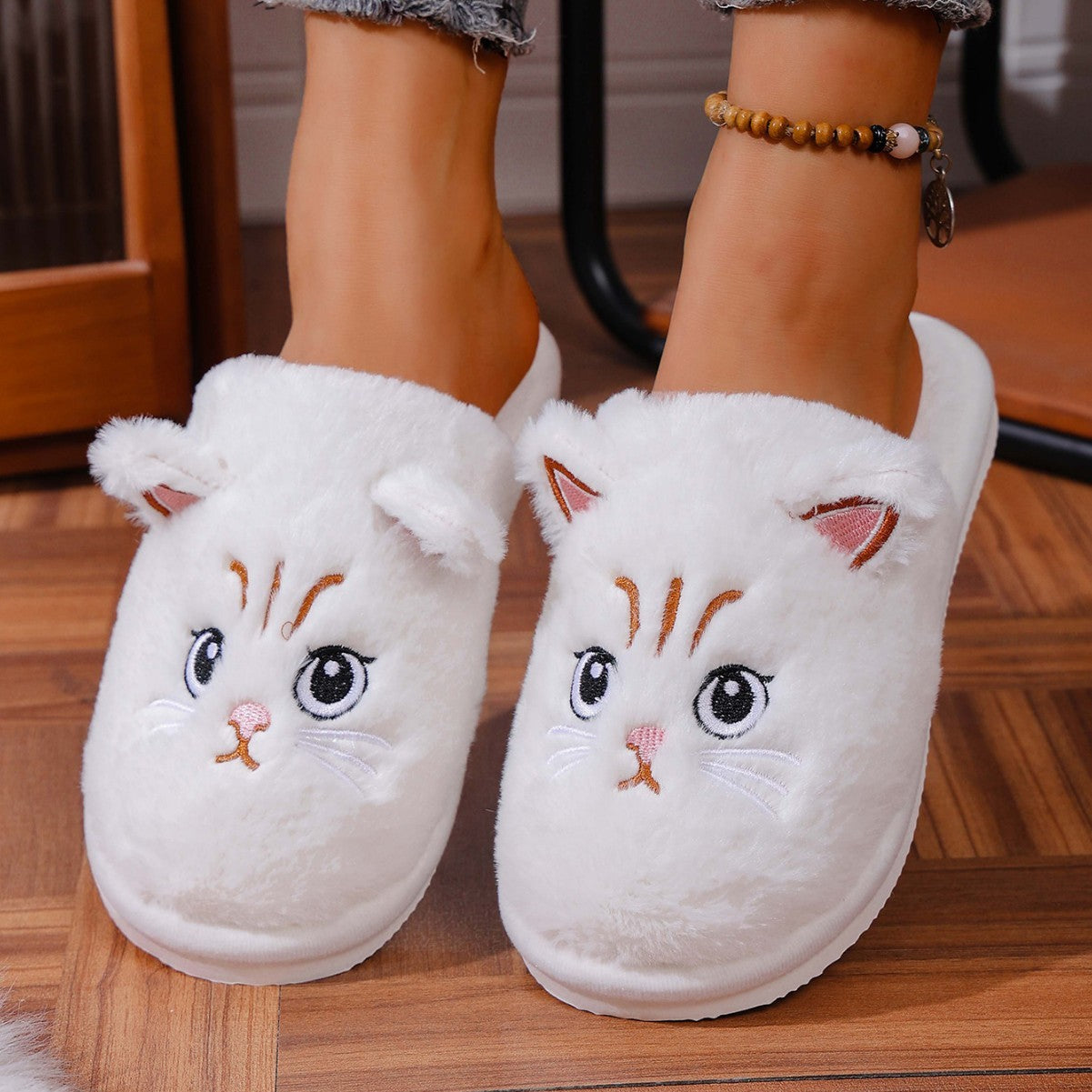 Christmas Plush Closed Toe Open Toe Cotton Slippers