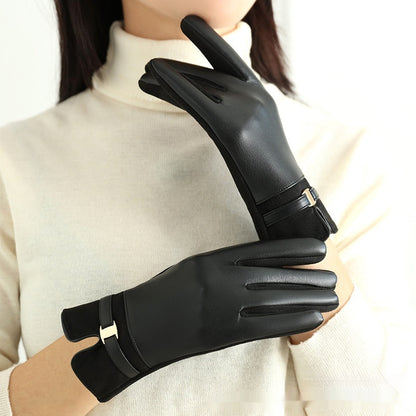 Personality Fleece-lined PU Gloves For Women