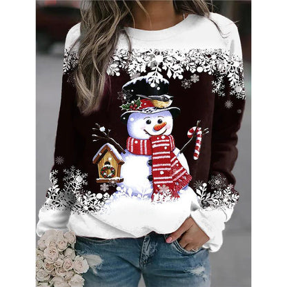 Snowman Printed Panel Loose Sweater