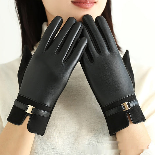 Personality Fleece-lined PU Gloves For Women