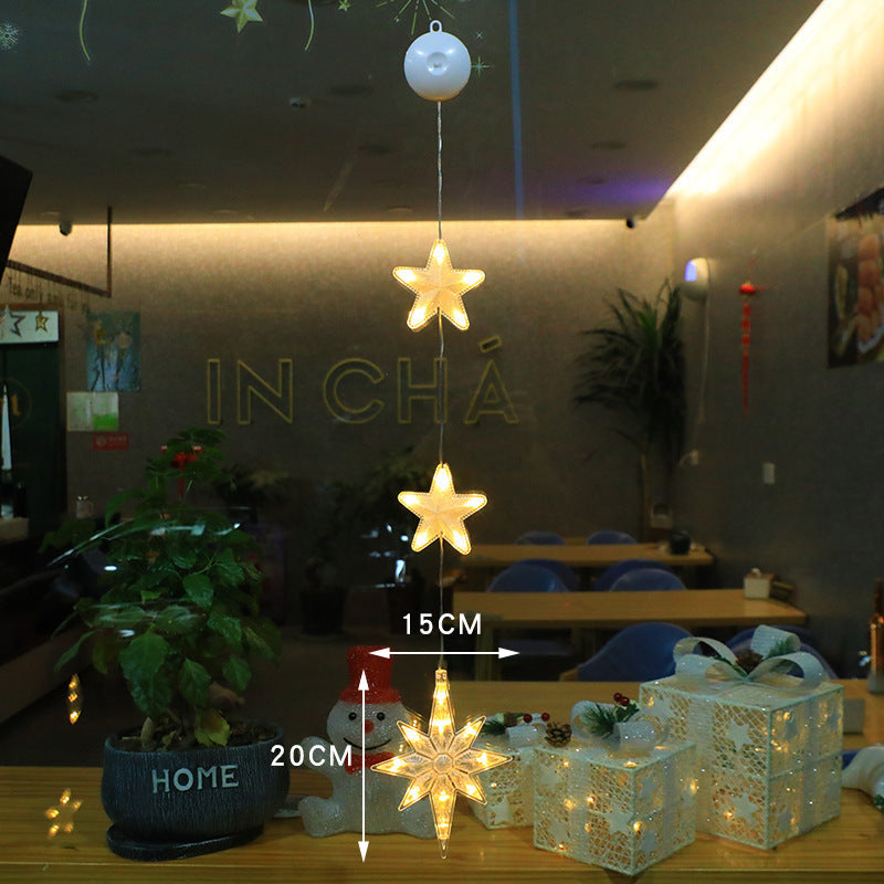 3pcs LED Light Star Hanging Sucker Lamp Window Ornaments Decoration for Home