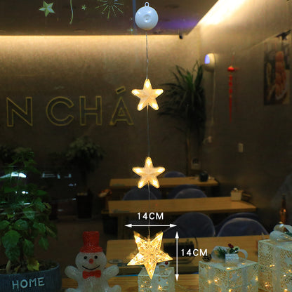3pcs LED Light Star Hanging Sucker Lamp Window Ornaments Decoration for Home