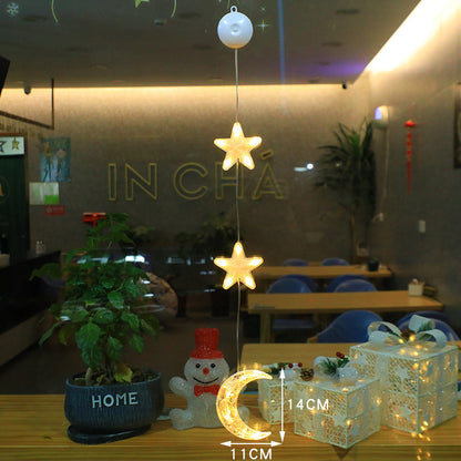 3pcs LED Light Star Hanging Sucker Lamp Window Ornaments Decoration for Home
