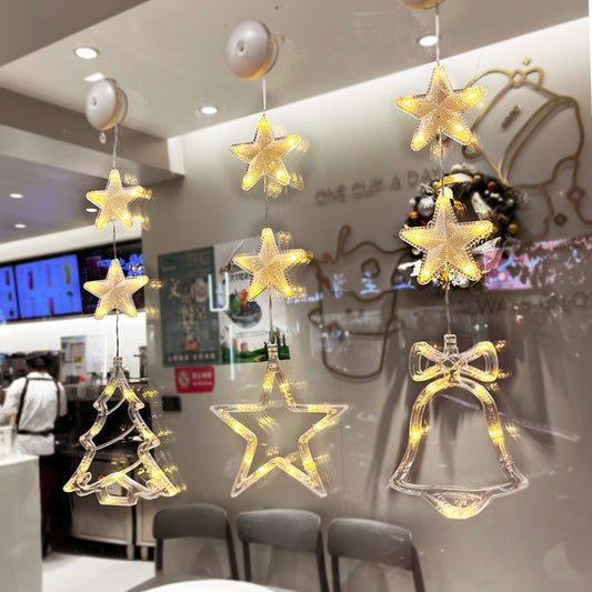3pcs LED Light Star Hanging Sucker Lamp Window Ornaments Decoration for Home