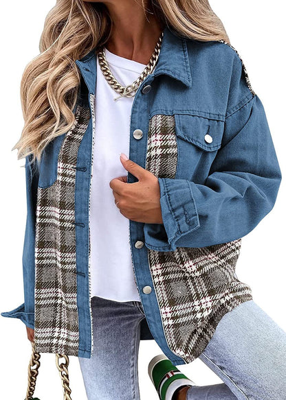 Denim Jacket Long Sleeve Plaid Button Down Shirt