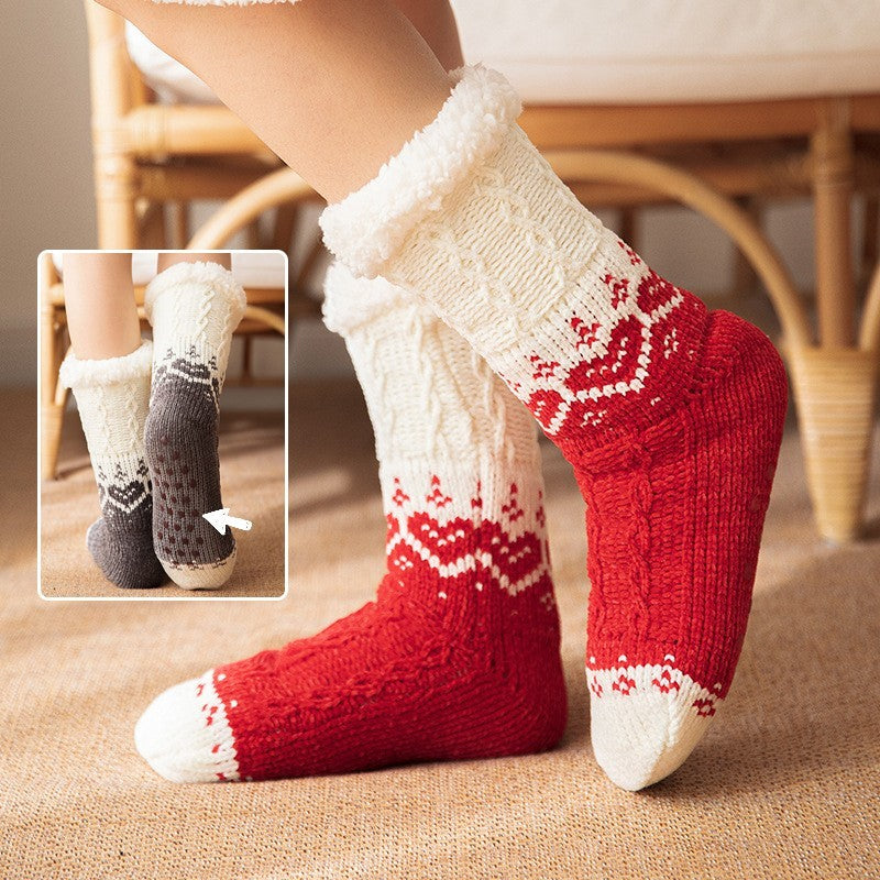 Love Knitted Plush Floor Socks Winter Warm Non-Slip Carpet Socks Christmas Home Women