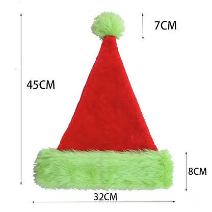 Fluorescent Green Decorative Red Suede Double Layer Christmas Hat