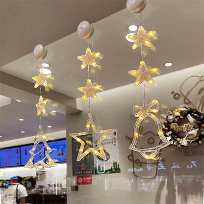 3pcs LED Light Star Hanging Sucker Lamp Window Ornaments Decoration for Home