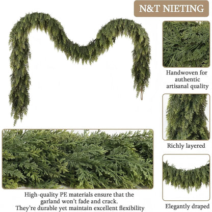 Christmas Pine Needle Garland Soft Rubber Feel Norfolk Pine Cypress Rattan