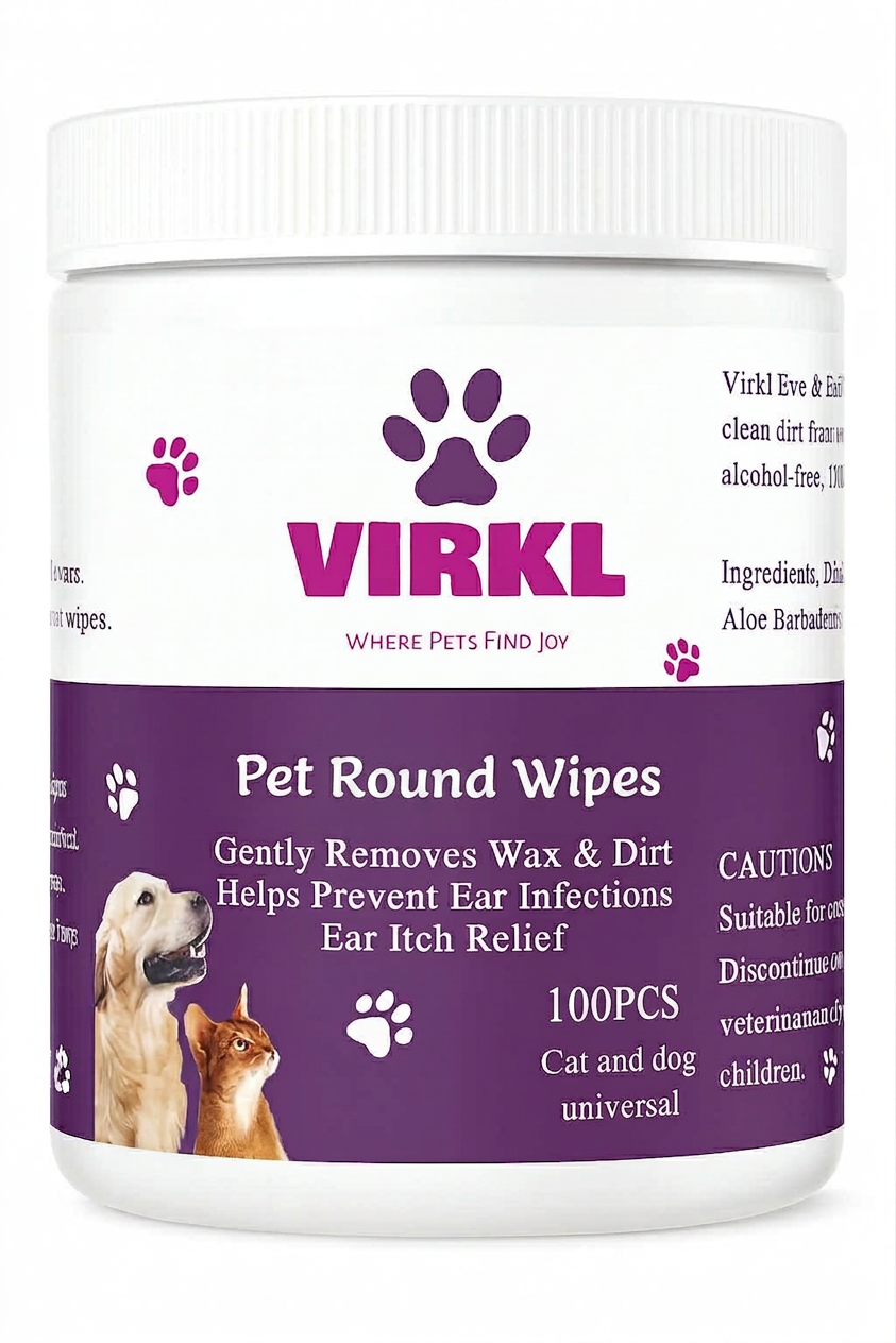 Round Ear & Eye Cleaning Wipes - Gentle Soothing Wipes for Dogs & Cats